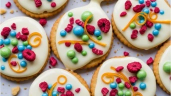 White chocolate spread with holiday toppings for Christmas crack.
