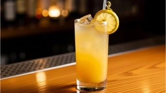 Easy citrus highball cocktail in a tall glass.
