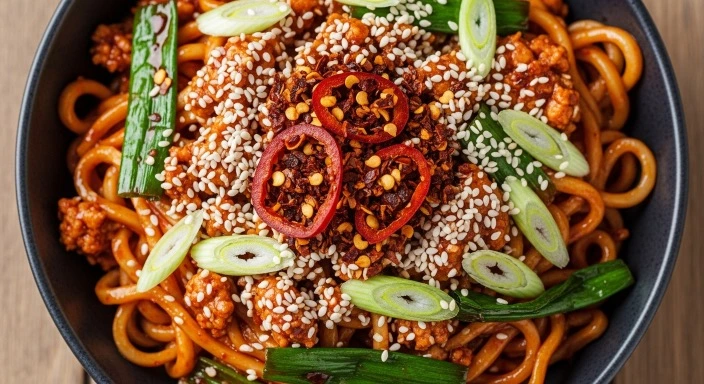 Spicy ground chicken noodles