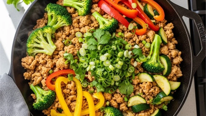 Healthy ground chicken skillet with vegetables